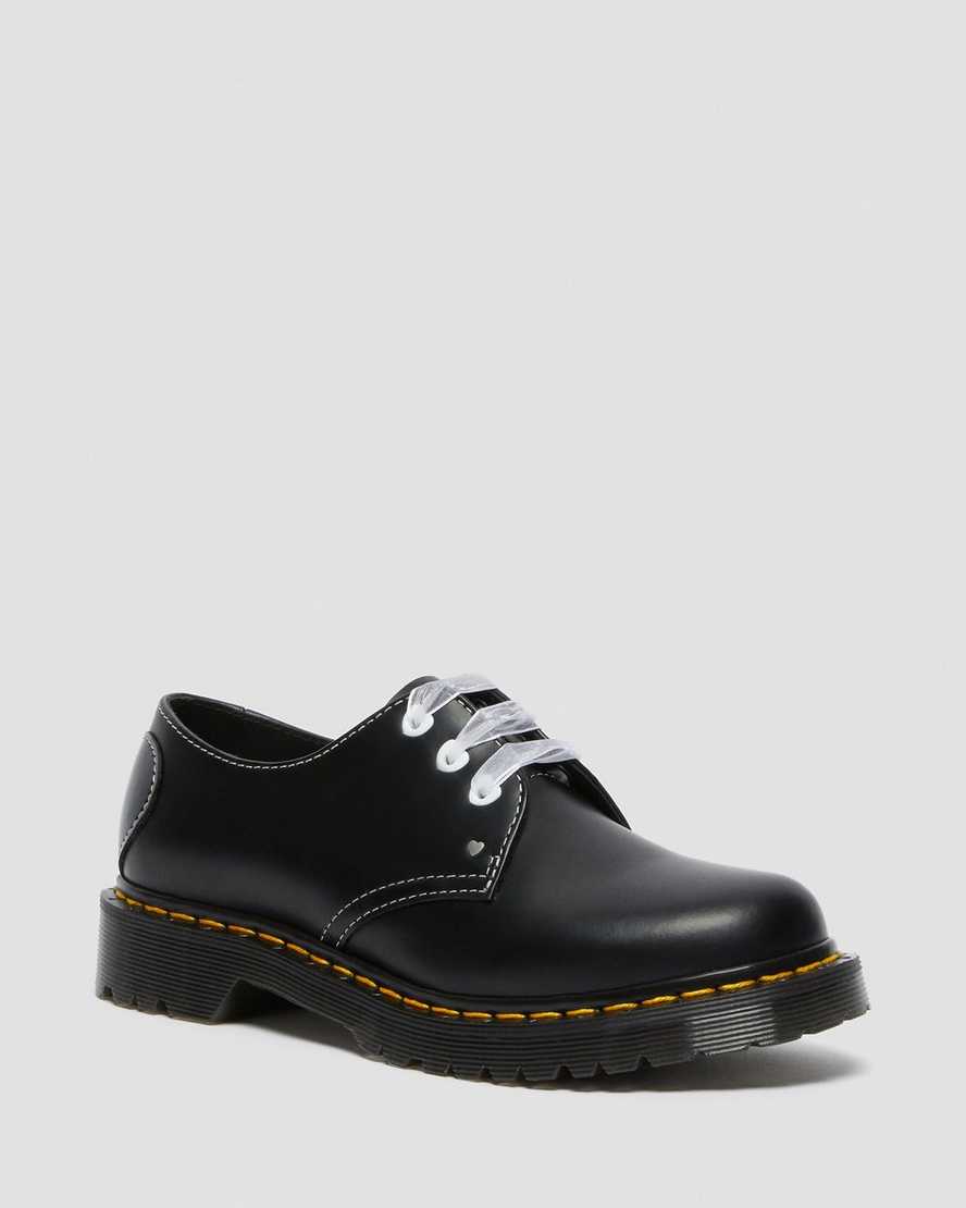 Dr Martens Oxford Shoes Women's 1461 Hearts Smooth & Patent Leather Black | Malaysia 15980-AEWR